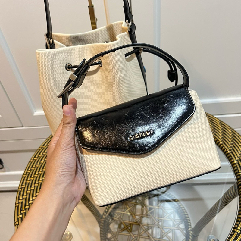 #9926 🤎Bucket bag 🤎 รอบนี้เป็นผ้าแคนวาสคุณภาพสูง ผสมหนังPU ของCicelle มากับน้องกระเป๋าจิ๋วด้วยย😍💕