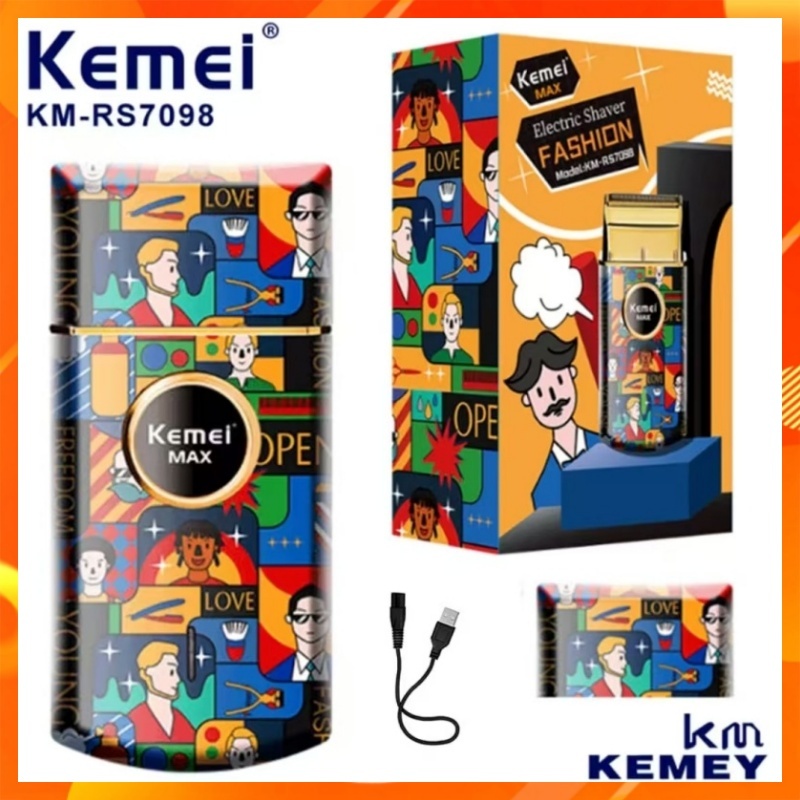 Kemei KM-RS7098 เครื่องโกนหนวดไฟฟ้า ลายกราฟฟิตี้ สไตล์เรโทร