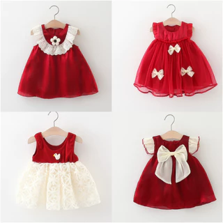 ชุดเดรสกระโปรงเด็กผู้หญิง ชุดไปงานปาร์ตี้สำหรับเด็ก ชุดสีแดงปีใหม่ น่ารัก สวย เนื้อผ้าดี size 6เดือน-4ปี QQ