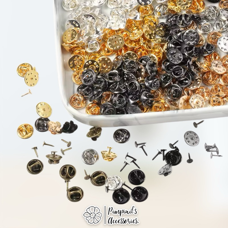 ✿ ร้านในไทยพร้อมส่ง : หมุดและแป้นหลังเข็มกลัดแบบโลหะทรงผีเสื้อ | Metal Pin & Butterfly Cap Backing.