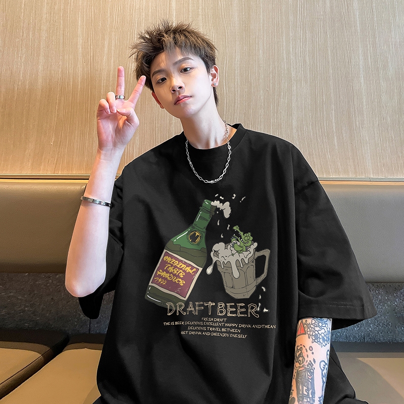 TeeTwoOneพิมพ์เบียร์ beerเสื้อยืดผู้ชาย เรียบง่ายและมีสไตล์ “DRAFTBEER”ผ้าCOTTON100% ผ้าฝ้ายใส่สบาย ยับยากเสื้อยืดคอกลม