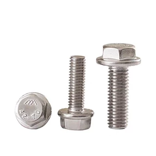 สกสกรูจานจักร หัวหกเลี่ยม สแตนเลส เกลียวมิลตลอด M6 Serrated Hex Flange Screws Stainless Steel 304.