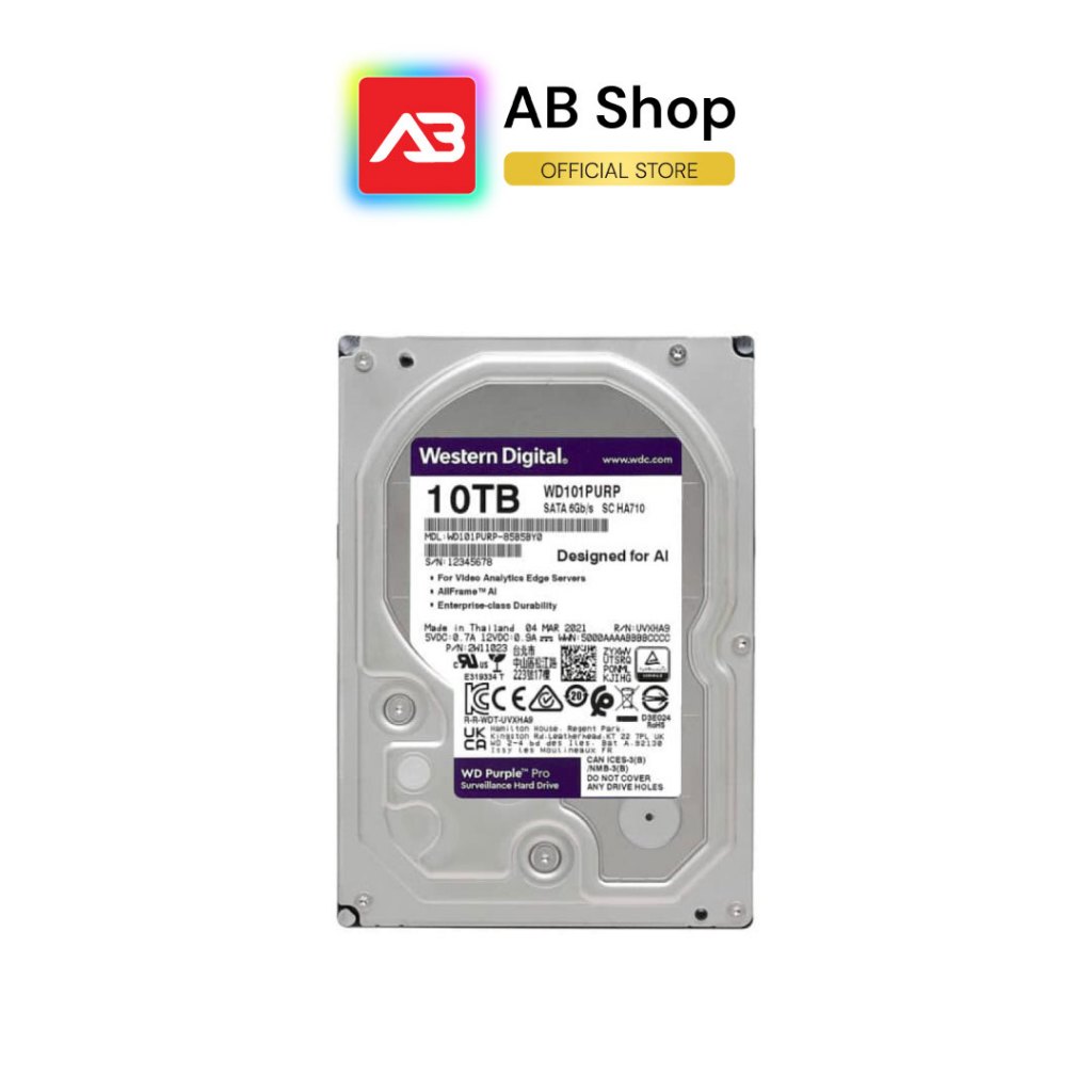 WD Purple ฮาร์ดดิส 10 TB รุ่น WD101PURP (สำหรับ CCTV)
