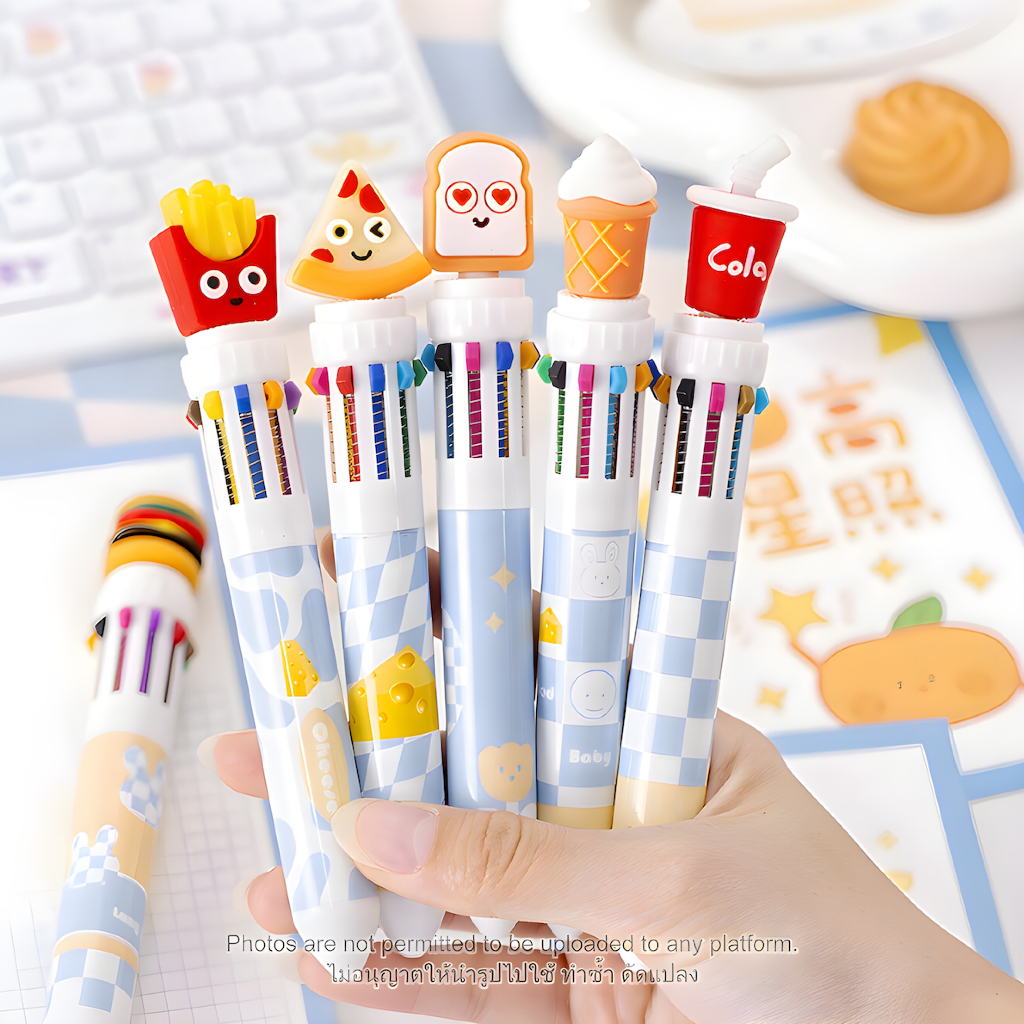 24Hr ปากกาหลายสี 10สี ปากการูปอาหาร 10C pen ปากการูปแฮมเบอร์เกอร์ ปากการูปขนมปัง ปากการูปพิซซ่า ปากการูปเฟรนช์ฟราย