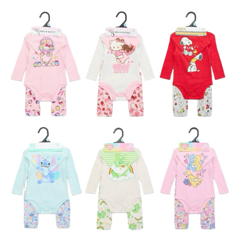walmart ชุดเซต 3 ชิ้น บอดี้สูทแขนยาว + กางเกงขายาว + ผ้ากันเปื้อน