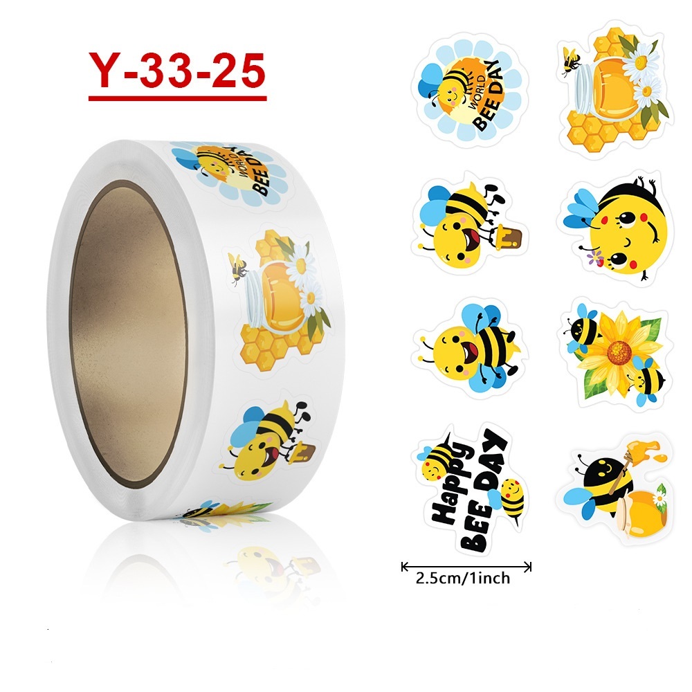 สติ๊กเกอร์ผึ้งสำหรับเด็ก,สติ๊กเกอร์ให้กำลังใจน่ารักๆ,สติ๊กเกอร์ซีลของขวัญ,ฉลากมีกาวในตัว,สุขสันต์วันผึ้ง 500 ดวง/ม้วน