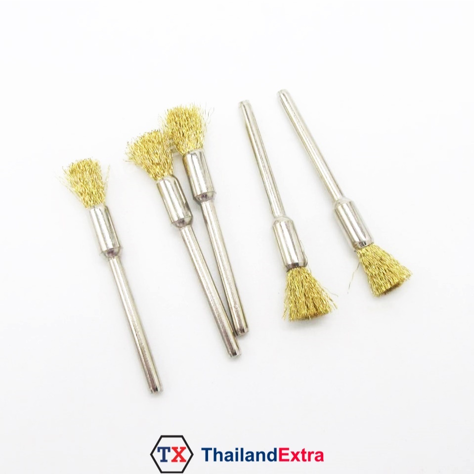 5 ชิ้น แปรงขัดทรงพู่กัน แปรงขัดลวดทองเหลือง แกน 3 มิล