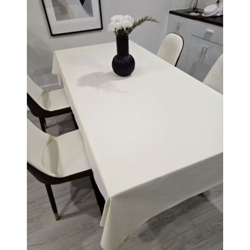 #ผ้าปูโต๊ะ pvc ผิวเปลือกลิ้นจี่ สีขาว ขนาด 1.4m x 1.4m กันน้ำ กันร้อนได้ดี ทำความสะอาดง่าย ผ้าสวย หนานุ่ม มีน้ำหนัก