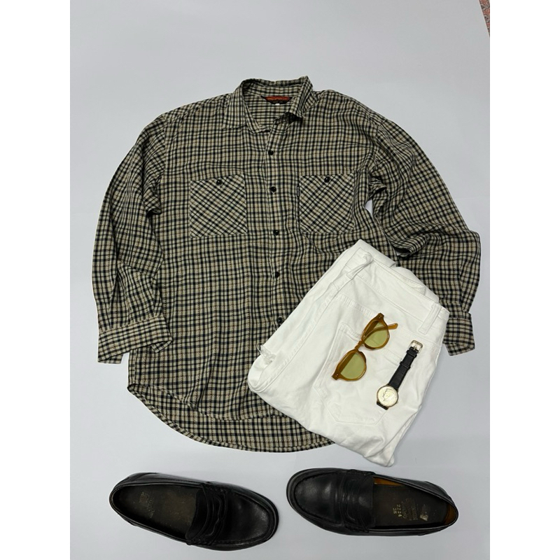 เสื้อมือสองลายสก๊อตเสื้อคลุมวินเทจ GNOSIS อก21“ยาว28”