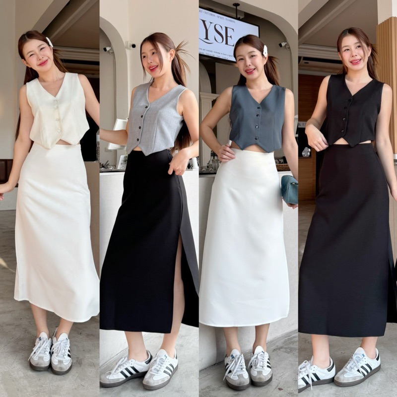 Mufffle skirt - กระโปรงผ่าข้างซิปข้าง ผ้าเปเป้🔥พร้อมส่ง