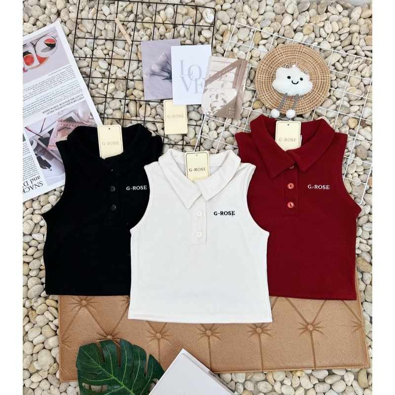 G-Rose เสื้อคอปกแขนกุด ผ้าร่องเนื้อหนา ทรงสวยเข้ารูป