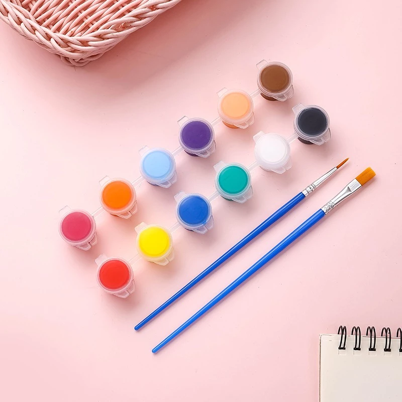 ในไทย-พร้อมส่ง แบบ 10 ชุด สีอะครีลิคระบายสี diy พร้อมพู่กันต่อชุด / สีน้ำสำหรับวาดภาพระบายสีหรือปูนปั้นระบายสีเด็กต่างๆ