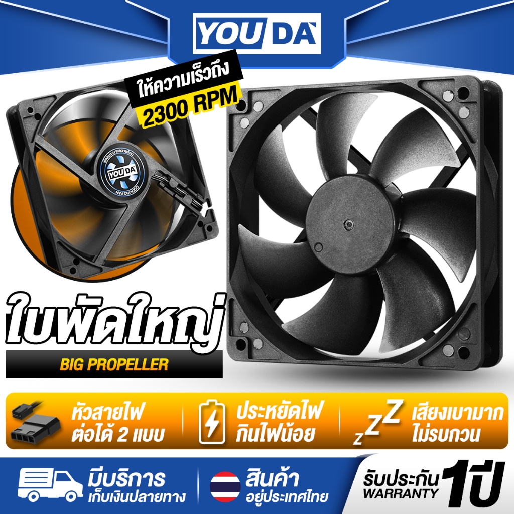 YOUDA พัดลมคอมพิวเตอร์12CM รับประกัน 1ปี ทำความเร็วในการระบายความร้อนได้มากกว่า 2300รอบ/นาที YD-PL135 พัดลมระบายความร้อน