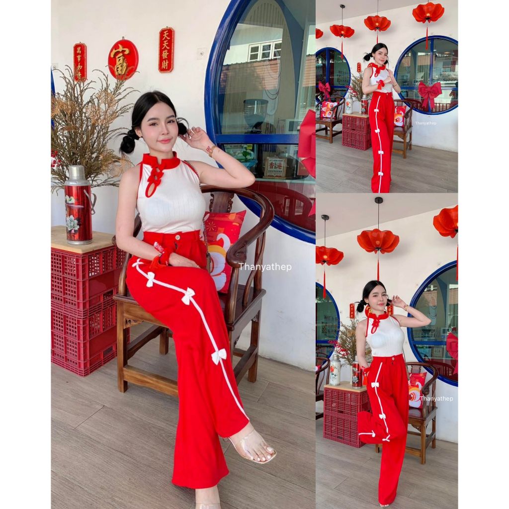 【THANYATHEP】 TYT 0193 เซตกี่เพ้า ทรงเข้ารูปสวยมาก น่ารักเซกซี่แต่งคอจีน #ตรุษจีน