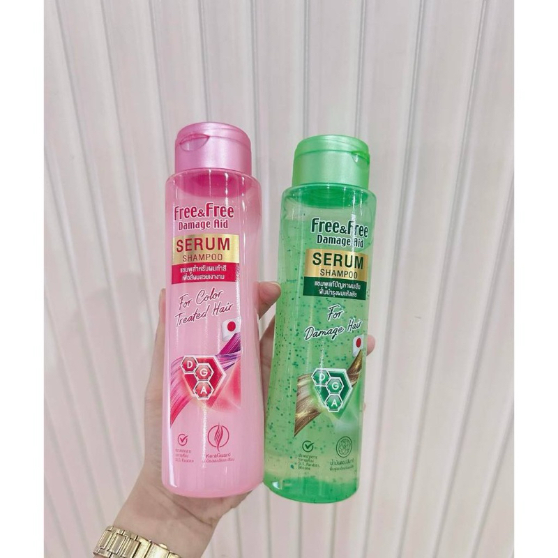Free&Free damage aid serum shampoo 300ml. แชมพูสำหรับผมทำสี เพื่อผมเงางาม/ และฟื้นบำรุง