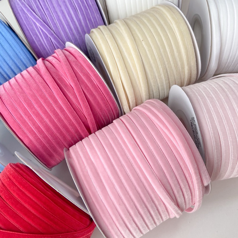 ♡  พร้อมส่ง | (5 หลา) Velvet Ribbon โบว์ ริบบิ้น กำมะหยี่ ขนาด 6 mm / 0.6 cm