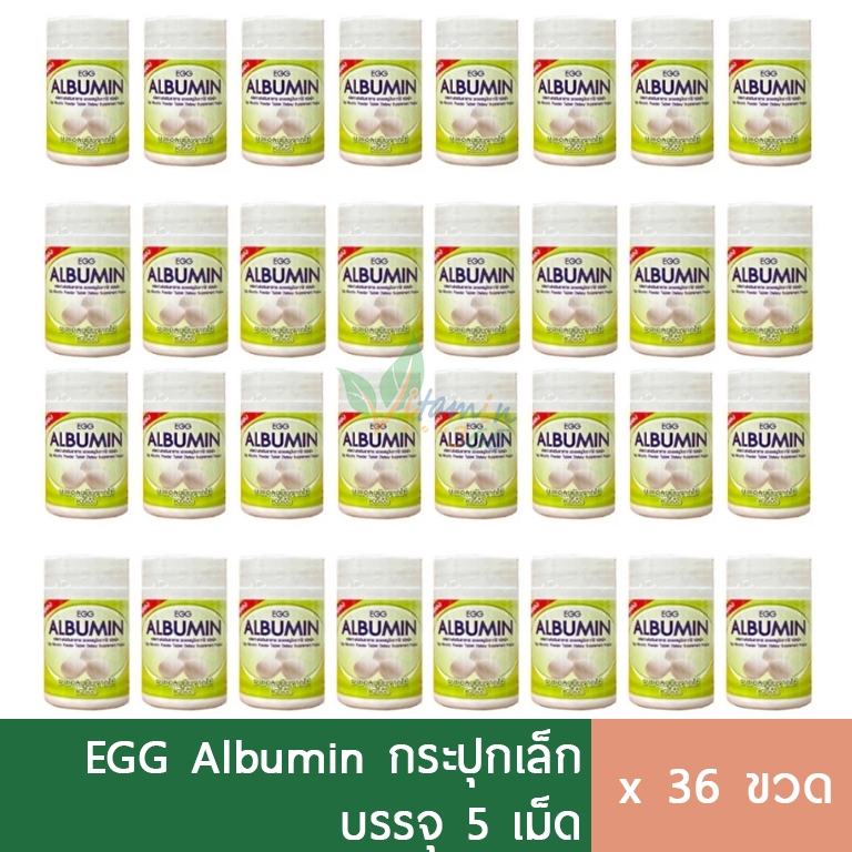 Egg Albumin ไข่ขาว ไข่ขาวอัดเม็ด กระปุกเล็ก 5 เม็ด จำนวน 36 ขวด ได้ทั้งหมด 180 เม็ด