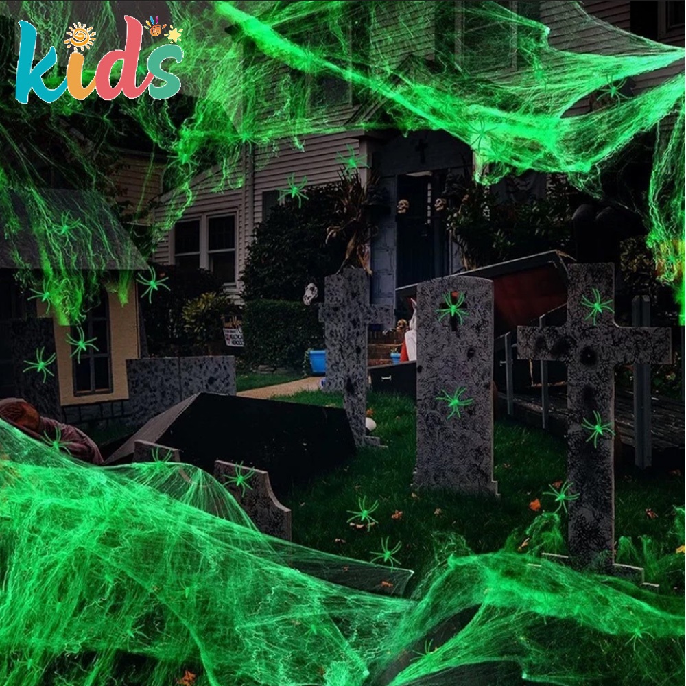 Kids  เค้าโครงฉากฉากปาร์ตี้บรรยากาศปาร์ตี้บาร์ตกแต่งใยแมงมุมคืนฮาโลวีน Haloween🎃🎃 Spiderweb Decorations🕸️🕸️