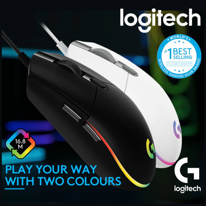 Logitech G102 Optical Wired USB Gaming Mouse Light Sync (Black / White) 8k DPI Customize RGB 6 Programmable Buttons
