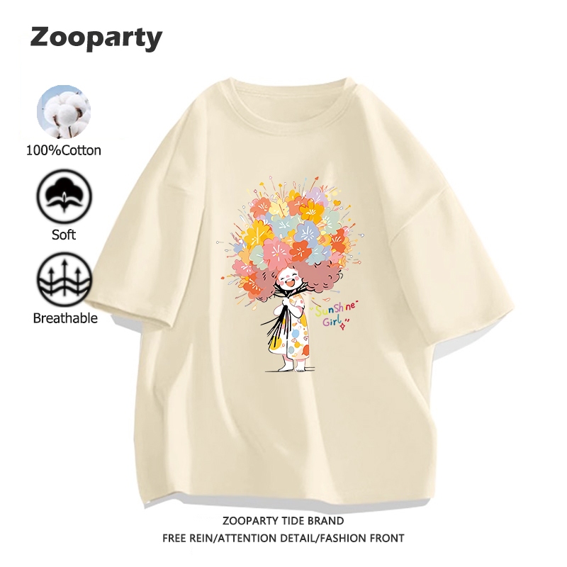 (จัดส่งตลอด 24 ชั่วโมง) สเสื้อยืด oversize 100% cotton พิมพ์น่ารัก เสื้อยืดสตรี เสื้อยืดแขนสั้น 2025 ใหม่ เสื้อ