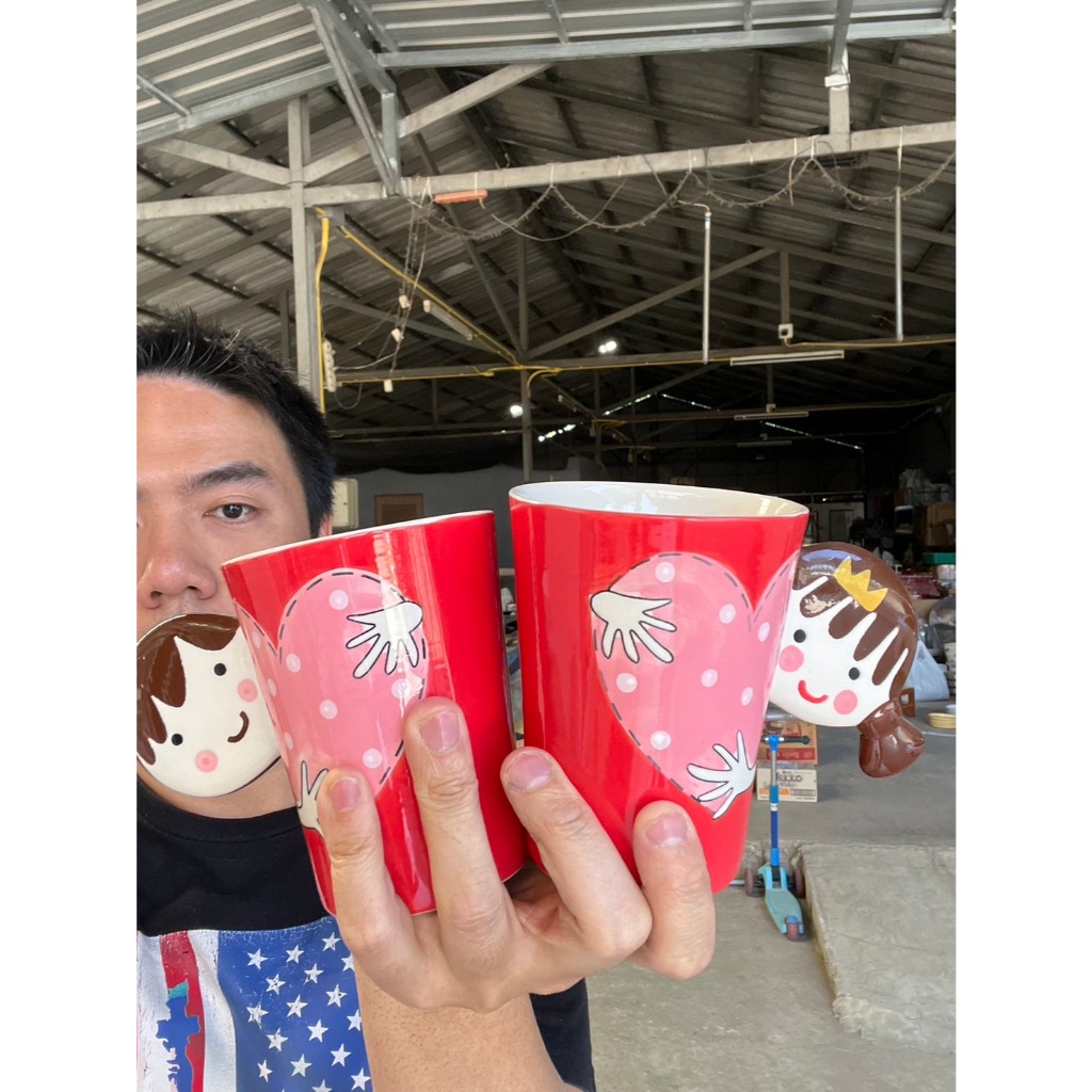 (ได้2ใบ)แก้วมัคคู่รักชายหญิง พร็อพถ่ายรูป แก้วเซรามิค 4.25x3.25นิ้ว ของขวัญวันวาเลนไทน์ เซรามิกเนื้อสโตนแวร์ Stoneware เ