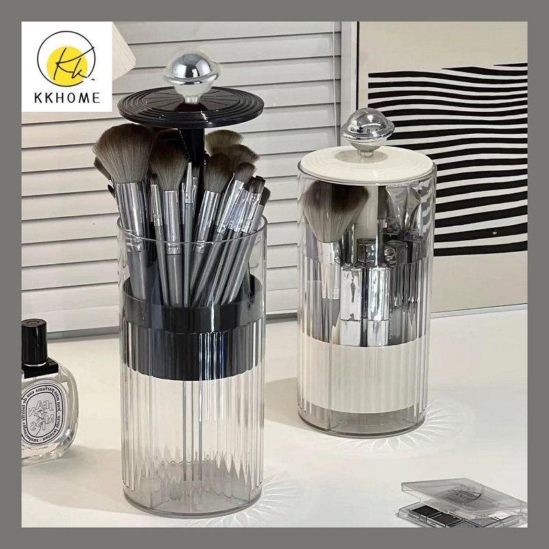 KKHOME ชุดแต่งหน้า กล่องเก็บแปรงแต่งหน้า ใส่แปรงแต่งหน้า กดเพื่อยกฐานขึ้นมาได้ กันฝุ่น กันน้ำ