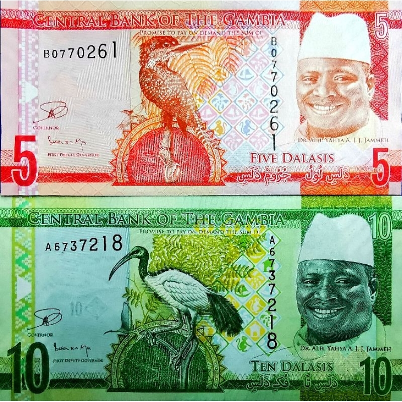 แบงก์​แกมเบีย​ Gambia,​ ชุด​เล็ก​ 5,10 Dalasis,​ ไม่​ผ่าน​ใช้​ UNC,​ B1113