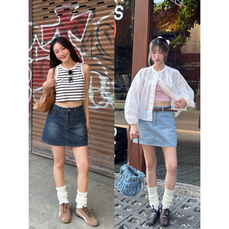 myyoungs - Rosie Jean Skirt กระโปรงยีนส์สั้น(มีซับในกางเกงยีนส์)