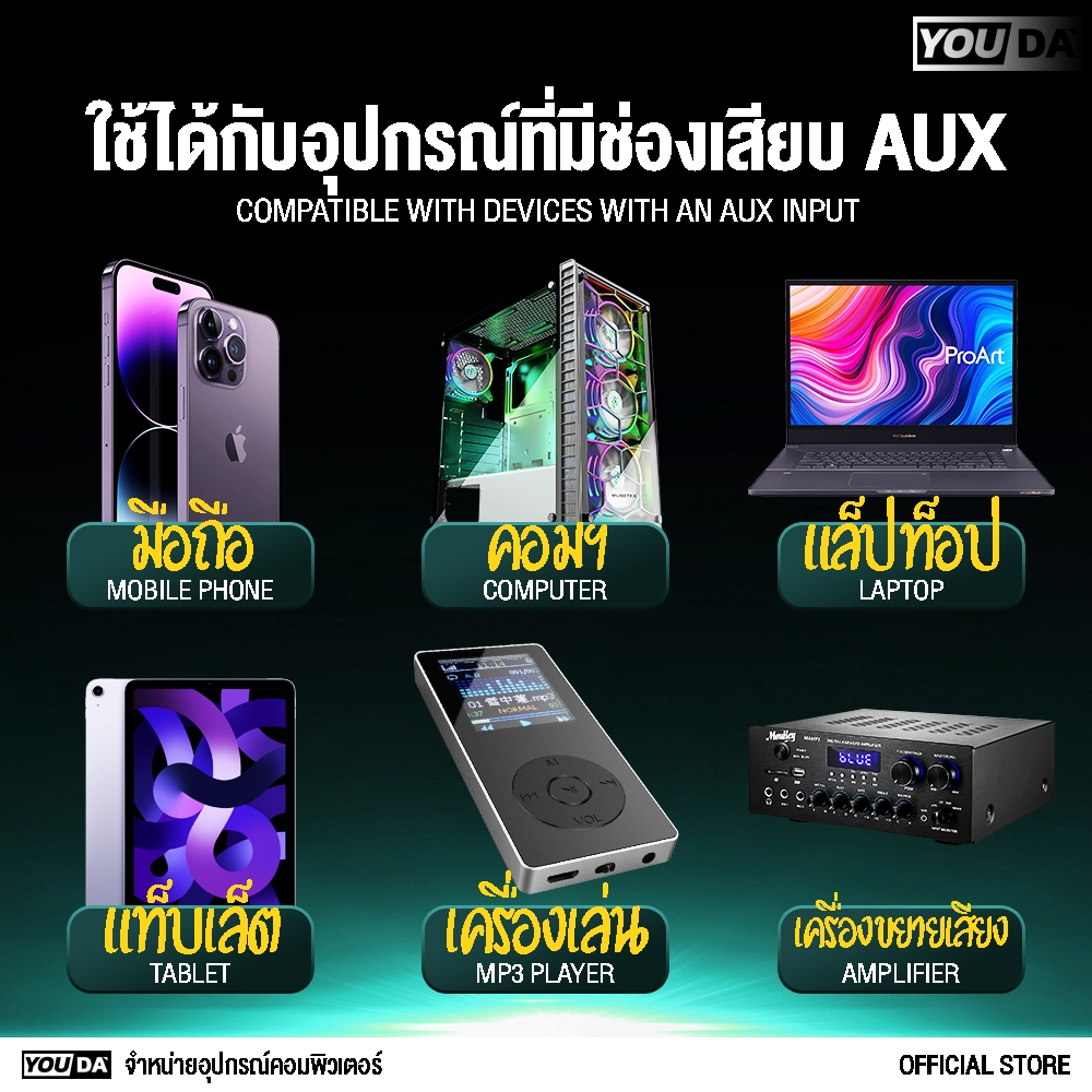 YOUDA ลำโพงคอมพิวเตอร์ 2.1 LED รับประกัน 1ปี พร้อมที่ปรับระดับเสียง ลำโพงสเตอริโอแบบ 2.1 FT-380 ชุดลำโพง 2.1 ลำโพง USB
