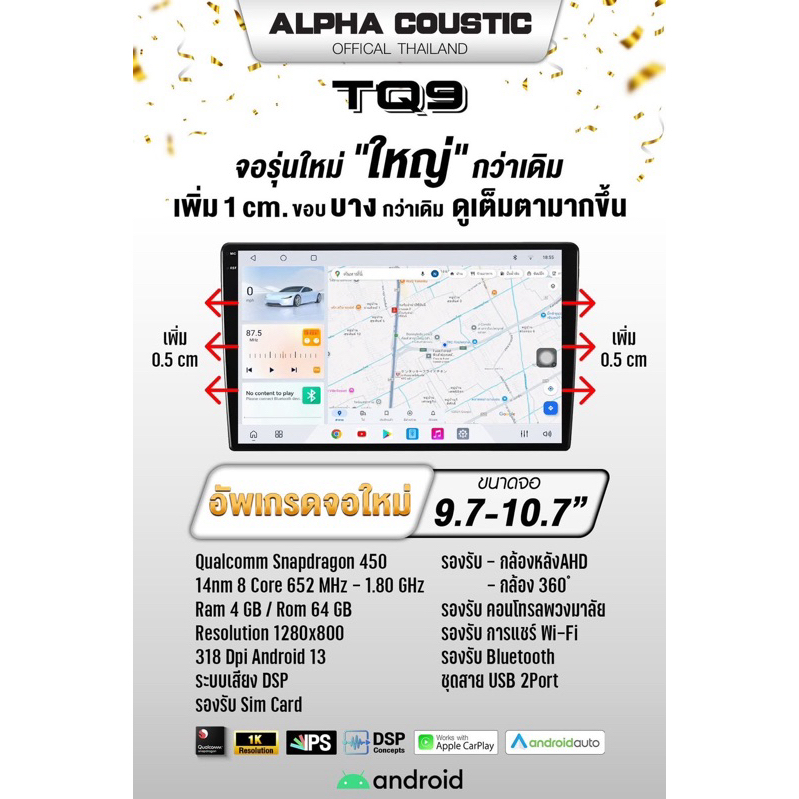จอแอนดรอย ALPHA COUSTIC RAM4 ROM64 TQ9 จอ1K 9“/10”