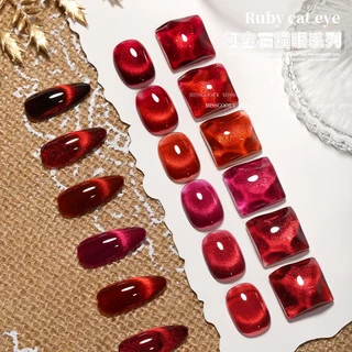 Nail.magic ทับทิม สีเจลทาเล็บแคทอาย ทับทิมปีใหม่ 8ml ยาทาเล็บสีเจล ผงแม่เหล็กละเอียด