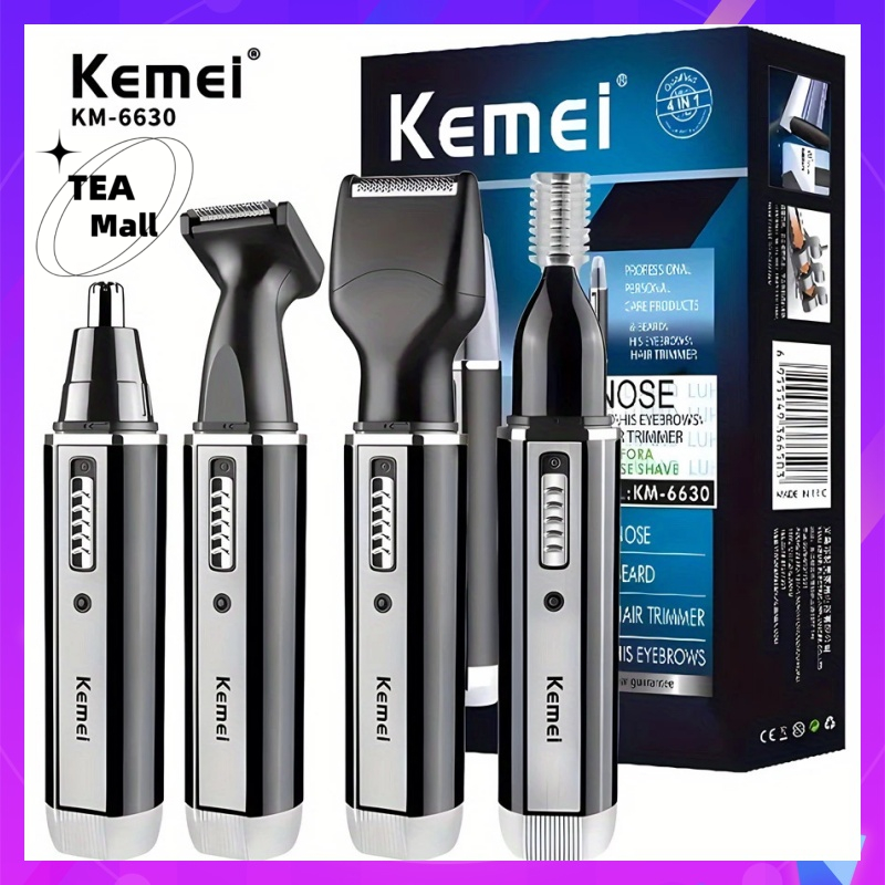 Kemei KM-6630 ชุดเครื ่ องตัดขนจมูกมัลติฟังก ์ ชั ่ นแบบชาร ์ จไฟได ้ 4-in-1