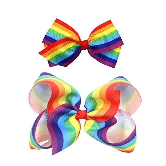 กิ๊บ โบว์ กิ๊บติดผม กิ๊บหนีบผม สีรุ้ง โบว์สีรุ้ง โบว์ติดผม ขนาด 4"-8" Rainbow Bow LGBT LGBTQ Pride Ribbon Hair Clip Prop