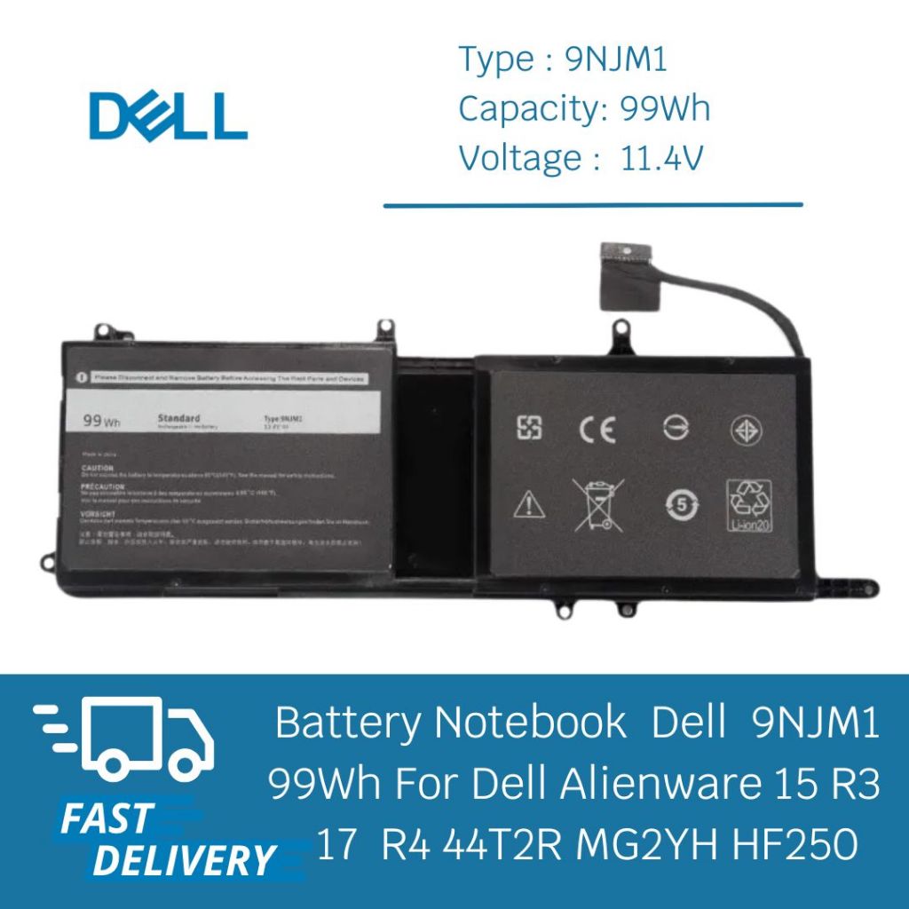 แบตเตอรี่ Battery Dell 9NJM1 99Wh For Dell Alienware 15 R3 17 R4 44T2R MG2YH HF250 เกรด Original