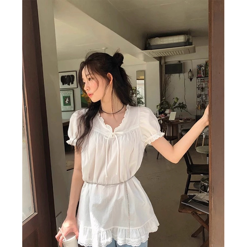 มาใหม่พร้อมส่ง💖 (AP114) White sea top or dress เสื้อสีขาว แขนตุ๊กตา ใส่ไปเที่ยวทะเล สไตล์เกาหลี กึ่งเดรส
