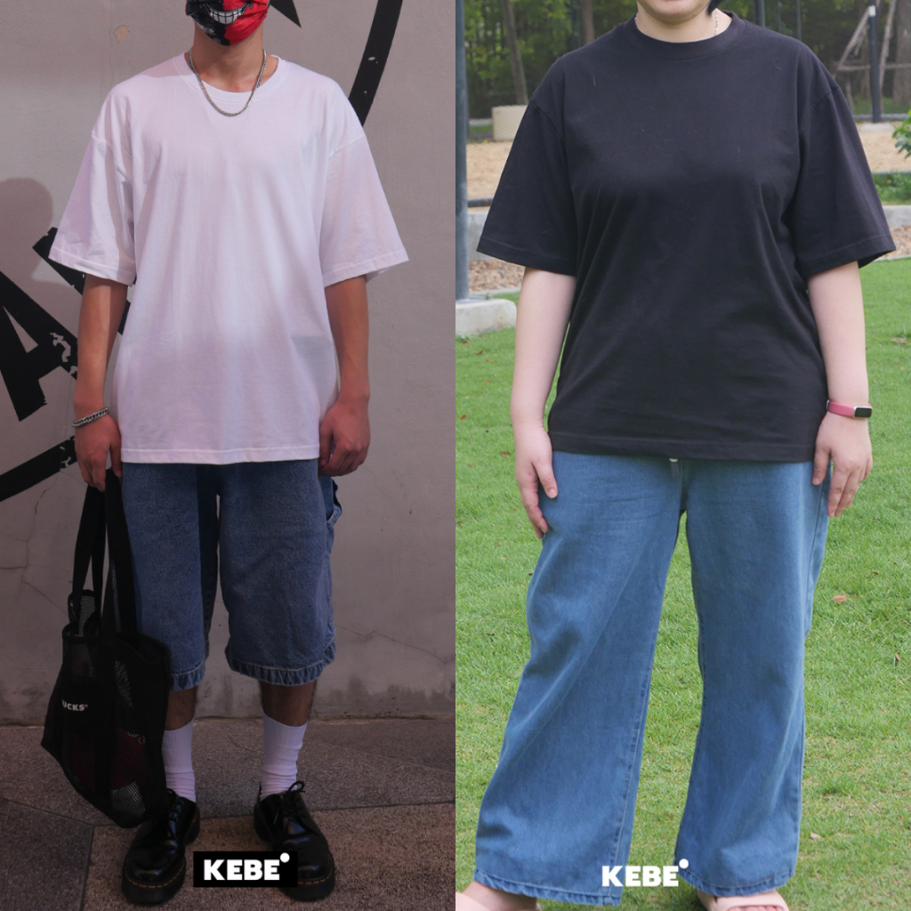 KEBE เสื้อยืด โอเวอร์ไซส์ แขนสั้น คอกลม สีเบสิค ผ้าคอตตอน Comb ผ้าฝ้าย มินิมอล สไตล์เกาหลี ใส่ได้ทั้งหญิงและชาย