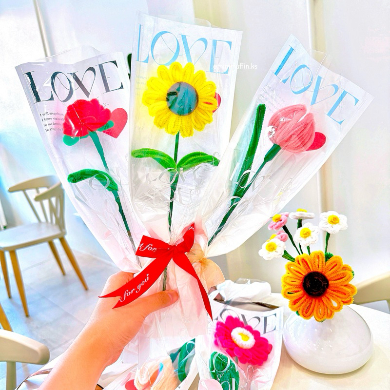 [Mimmuffin] ช่อดอกไม้ ดอกไม้ลวดกำมะหยี่ ดอกไม้วาเลนไทน์ งานปัจฉิม valentine