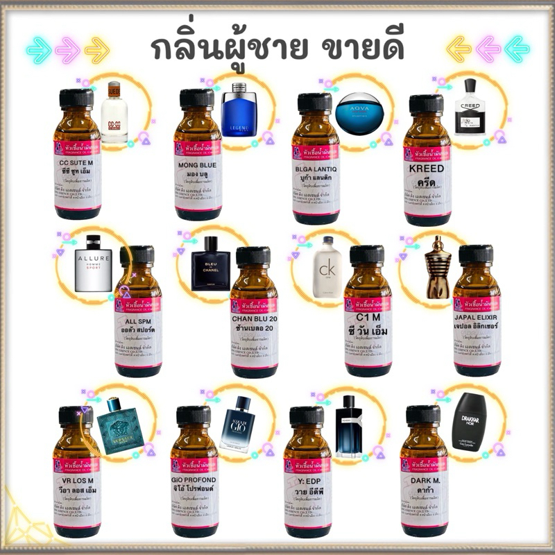 กลิ่นผู้ชายขายดี หัวเชื้อน้ำหอม 100% รวมกลิ่น ยอดฮิต สำหรับ ผู้ชาย
