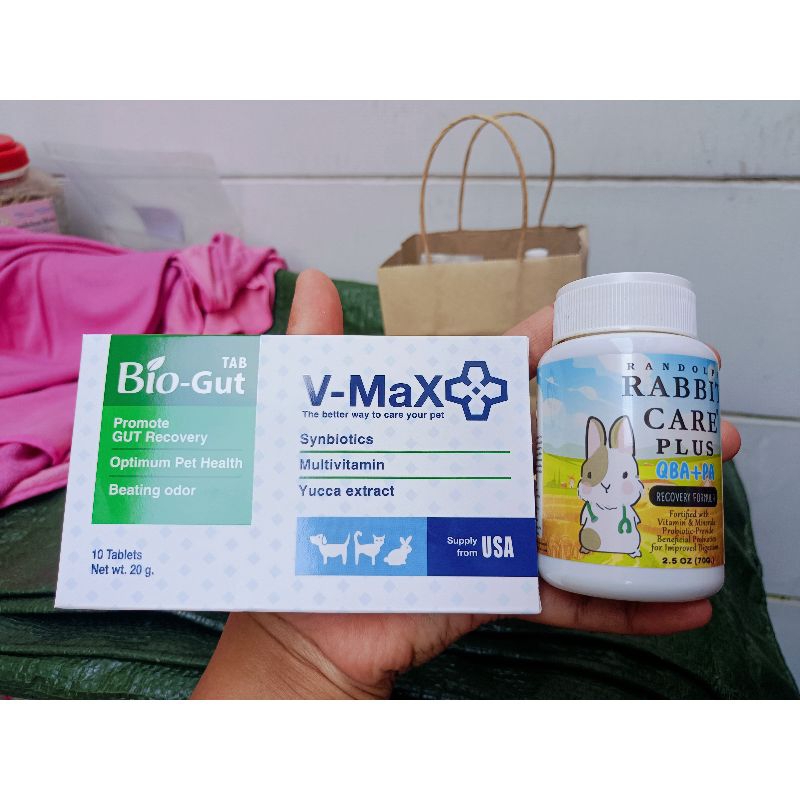 V-MaX: BIO-GUT TAB แรบบิทแคร์สูตรพลัส QBA+PA ฟื้นฟูกระต่ายป่วย ช่วยลดอาการปวดท้อง ท้องอืด ในกระต่าย 