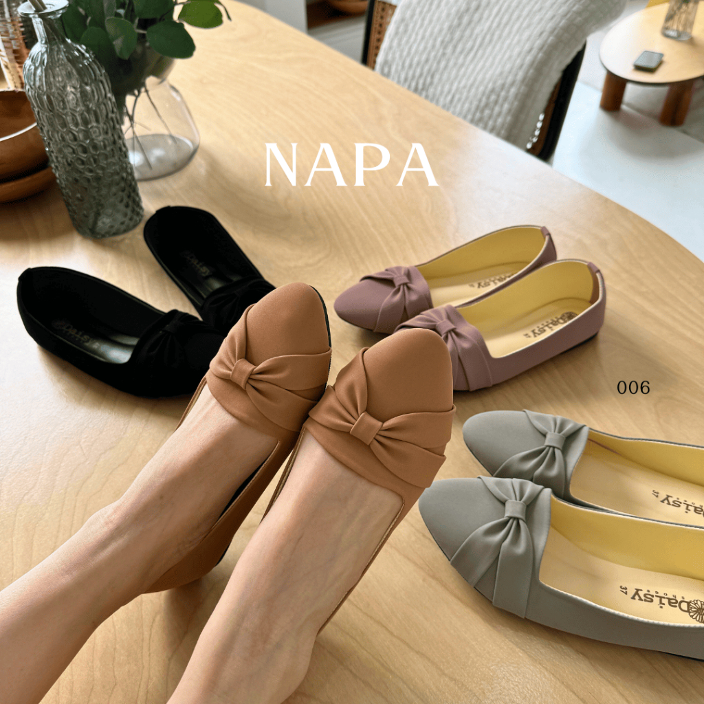 *ขายดี* Sharisa Shoes รุ่น NAPA (006) รองเท้าคัทชูหนังกำมะหยี่ พื้นนิ่ม ส้นแบน คาดโบว์ ดีไซน์สวย ใส่แล้วขับผิว ส่งไว