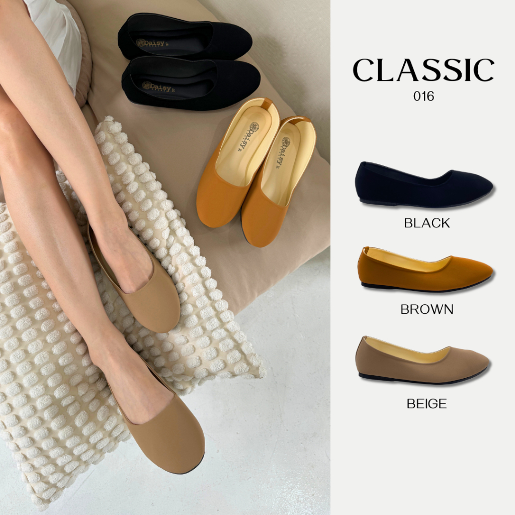 Sharisa Shoes รุ่น CLASSIC (016) รองเท้าคัทชูหัวมน พื้นนิ่ม ส้นแบน งานหนังกำมะหยี่ ดีไซส์เรียบๆ (แนะนำลดไซส์ลง 1 ไซส์)