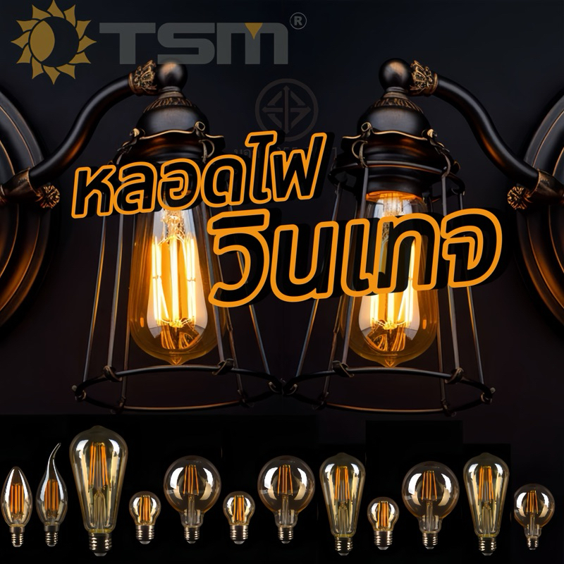 หลอดไฟวินเทจLED E27 กลม 4W 6W 8W แสงวอร์ม สีชาหลอดไฟและอุปกรณ์ไฟทรงเอดิสัน