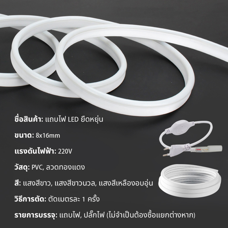 ไฟแถบนีออน neon flex LED ดัดงอได้ ยาว3/5/10ม สีสวยกันน้ำแรงดัน 220V รวมถึงปลั๊ก 5 สีให้เลือก ต่อปลั๊กให้พร้อมใช้งาน - รูปที่ 6