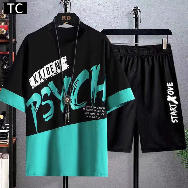 TC ชุดแฟชั่นชาย 2 ชิ้น เสื้อยืดแขนสั้น + กางเกงขาสั้น ชุดกีฬาและชุดพักผ่อนนุ่มสบายและระบายอากาศได้ดี รุ่น2813