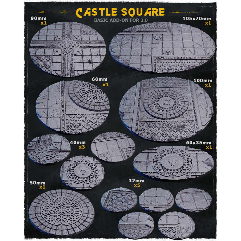 Castle Square Bases [2.0] จัดส่งได้ใน1-3วัน ฐานโมเดล Wargame base, Warhammer, Bolt action, D&D [Designed by Zabavka]