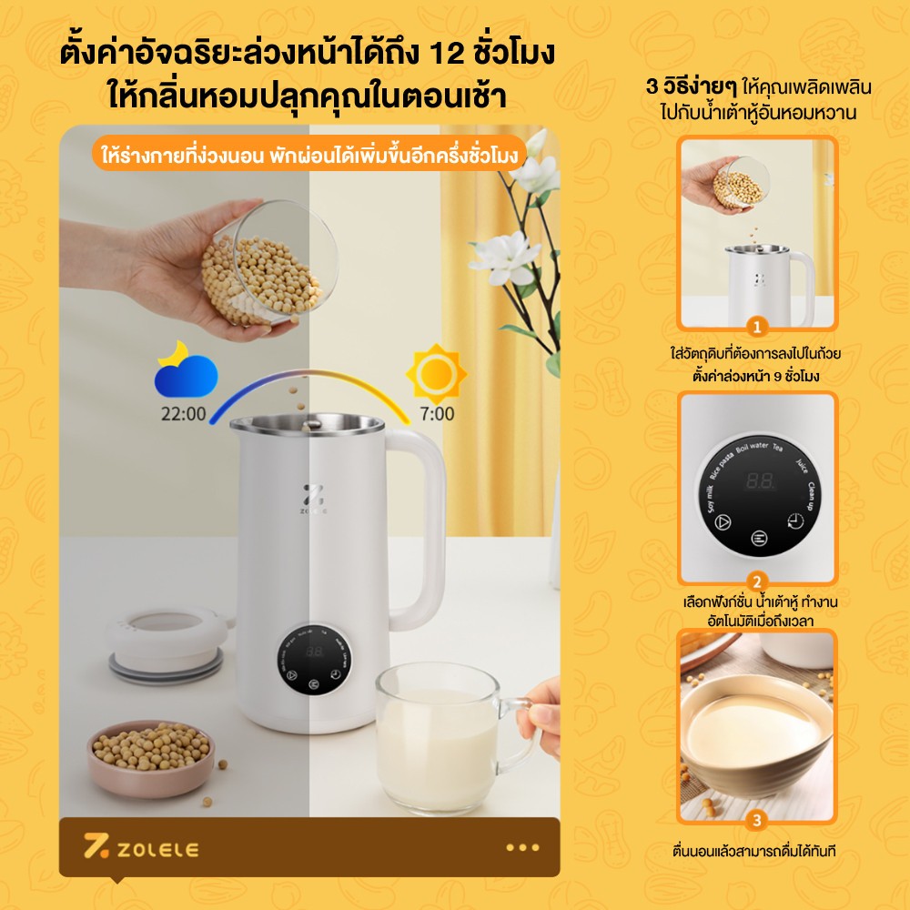 【สินค้าพร้อมส่งจากไทย】ZOLELE เครื่องปั่นอเนกประสงค์ เครื่องทำน้ำเต้าหู้ 0.6L กำลังสูง 150W ใบมีดสแตนเลส อเนกประสงค์ ทำง่
