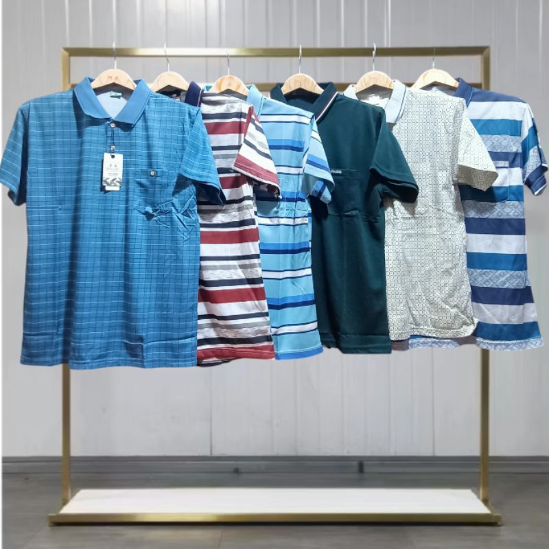 โปโลชายแขนสั้น(รอบอก 39-40)ไซส์ M-L งดเลือกลายตะกร้าคละลายสำหรับผู้ชายผ้าใส่สบาย
