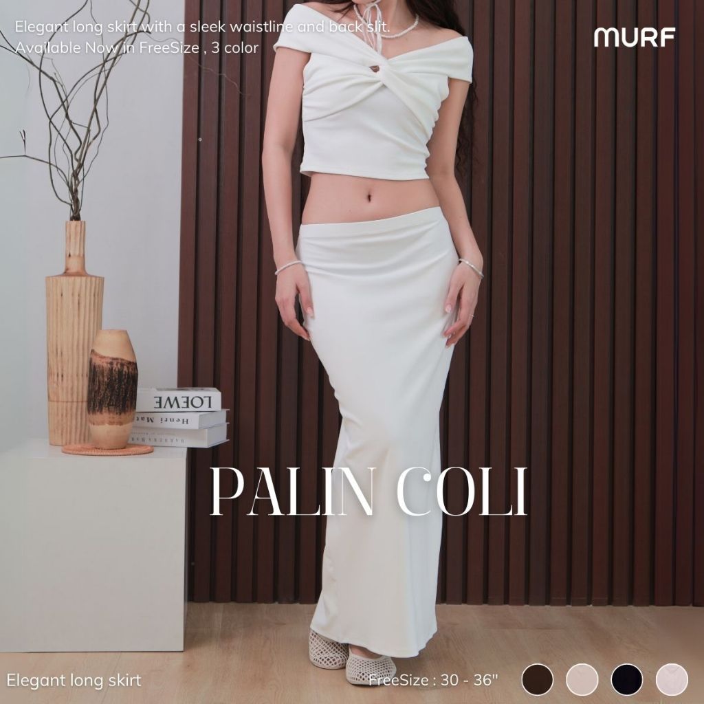 MURF | PALIN COLI SKIRT กระโปรงยาวผ่าหลังขอบเรียบ กระโปรงเรียบๆ ดีเทลเรียบหรู แมทช์ง่าย COLI-LONG SKIRT B111