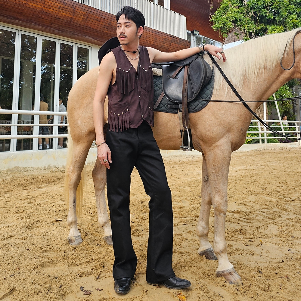 Golden Zebra Jeans กางเกงยีนส์ชายขาม้าเอวสูงสีสนิมเขียว สีดำซุปเปอร์แบล็ค #229GR - รูปที่ 5