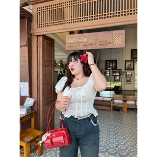 ✅เข้าเพิ่ม(WR) เสื้อแขนตุ๊กตา ใส่ได้2แบบ จะเปิดไหล่หรือปิดไหล่ก็น่ารัก ผ้าฉลุลายโบว์ เสื้อผ้าสาวอวบอ้วนไซส์ใหญ่